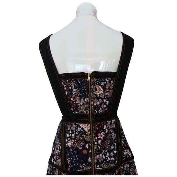 Self Portrait Black Multi Floral Jacquard Mini Dress Cutout Fit & Flare Size 6 - Picture 15 of 15